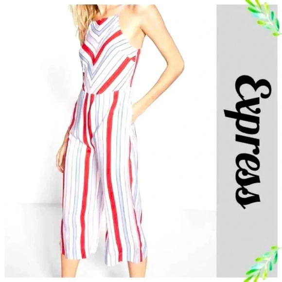 Express Chevron Stripe High Neck Jumpsuit‎ - Picture 1 of 14